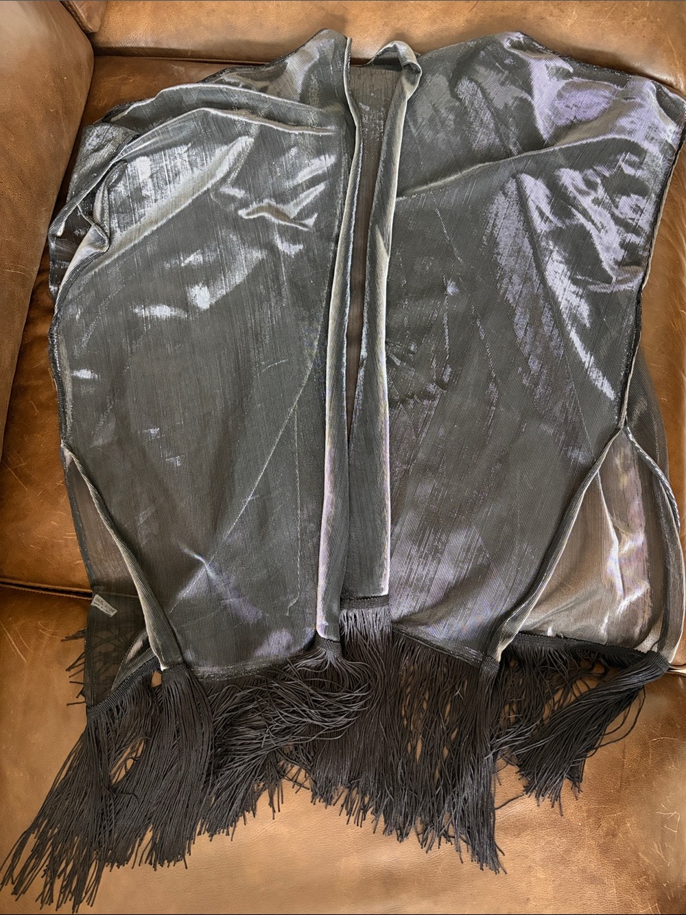 Women's Shimmery Black Fringe Tank Top